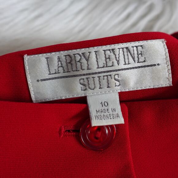 Vintage Retro 80s 90s Larry Levine Red Short Sleeve Skirt Blouse Suit Set 10 - Picture 9 of 13